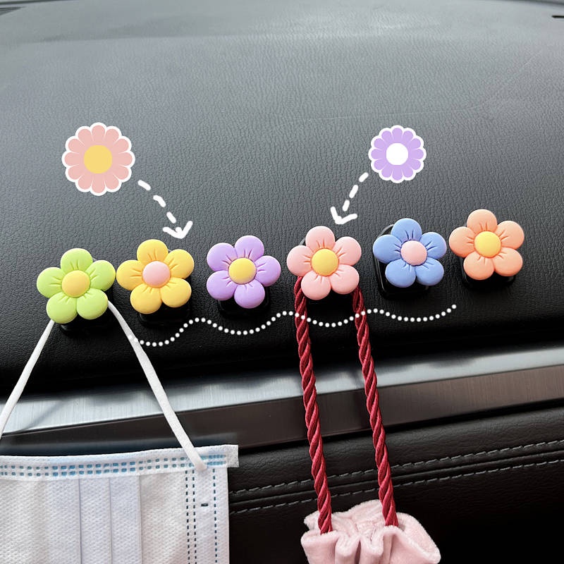 Car Hook Front Row Female Cute Co-Pilot Small Flower Multi-Function Invisible Paste Car Interior Small Car Hook car accessories uvvG