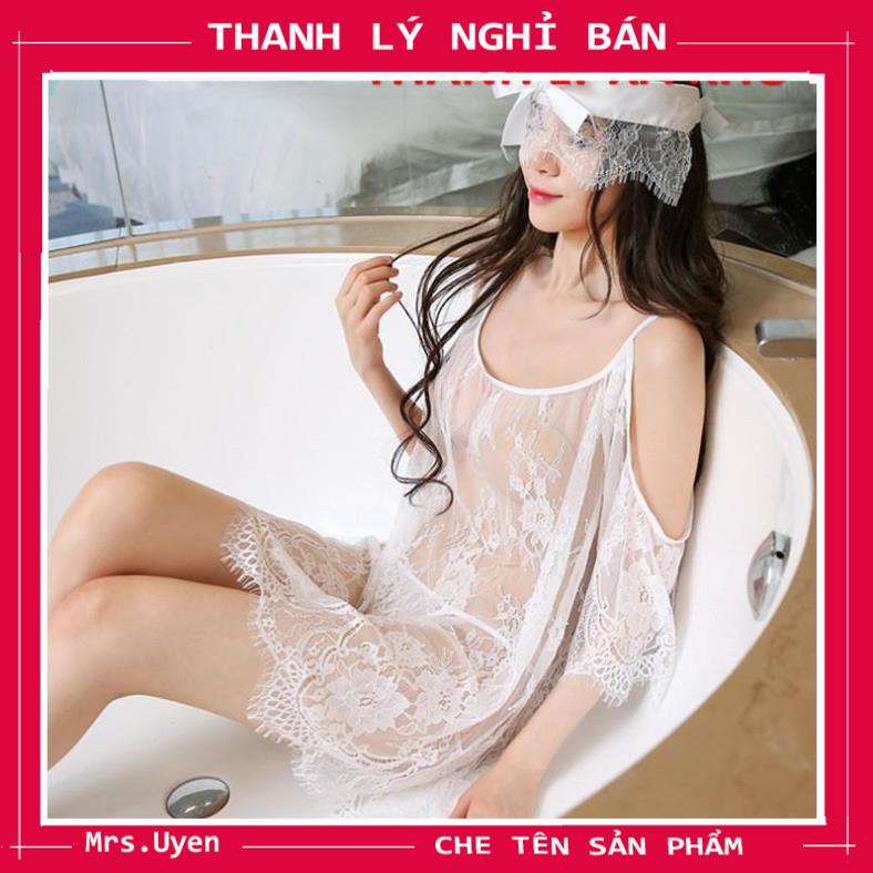 Váy ngủ ren xuyên thấu 2 dây hở vai gợi cảm [Vr1200] đầm ngủ indoor sexy chụp studio siêu đẹp