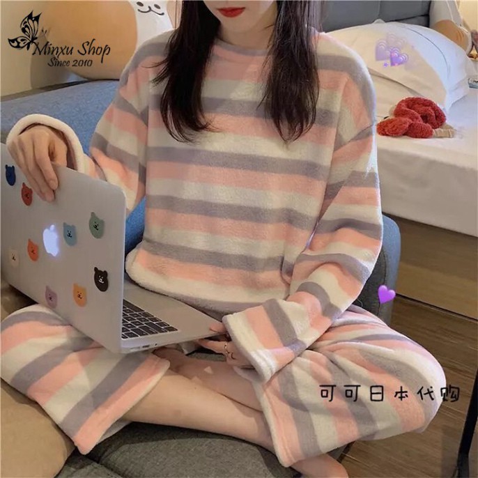 Bộ mặc nhà bộ đồ ngủ nữ mùa đông chất băng lông siêu mềm mại, ấm áp, mặc lại dễ thương, mùa đông ôm như ôm
