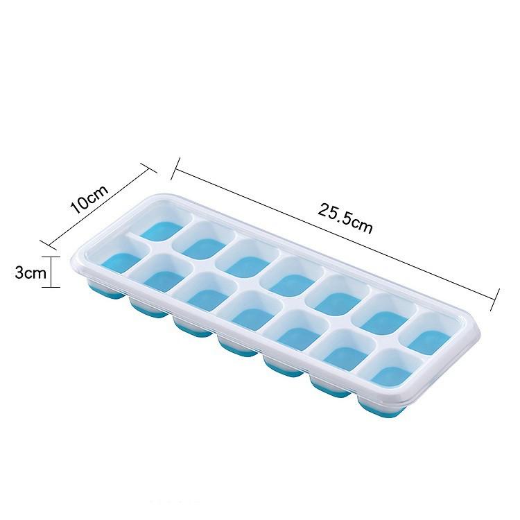 Khay Đá Silicon Có Nắp Đậy 14 Viên, Khay Đựng Đá Tủ Lạnh, Làm Đá Thạch Kem Bảo Quản Chống Mùi Tuyệt Đối