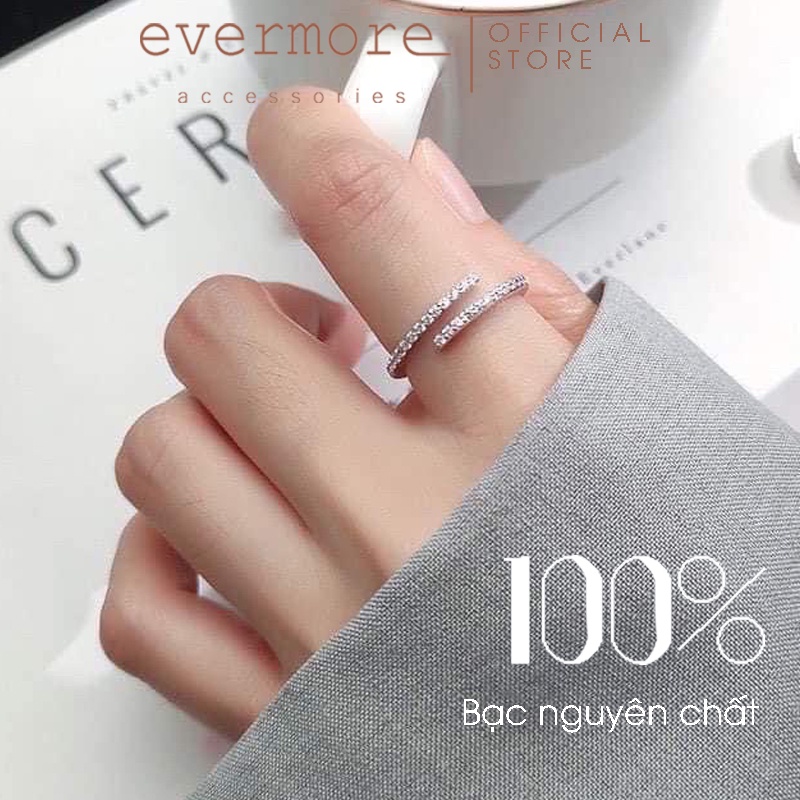 Nhẫn bạc EVERMORE, nhẫn bạc Ý 925 đá hai nhánh Hold Me thanh lịch, minimalism - N053