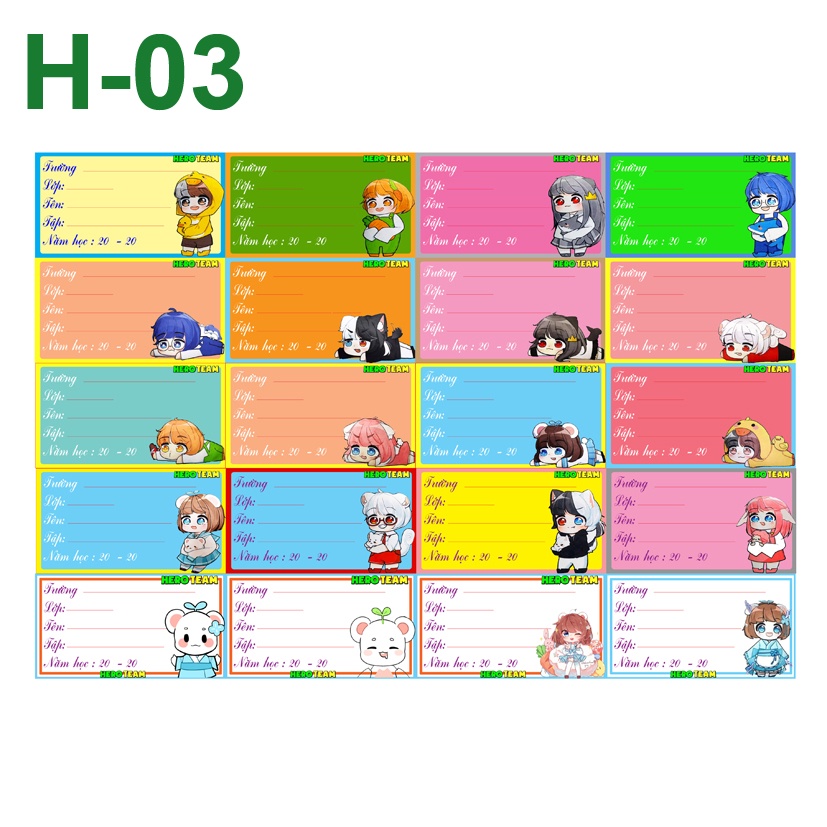 Nhãn vở Hero Team (1 set 20 nhãn vở)