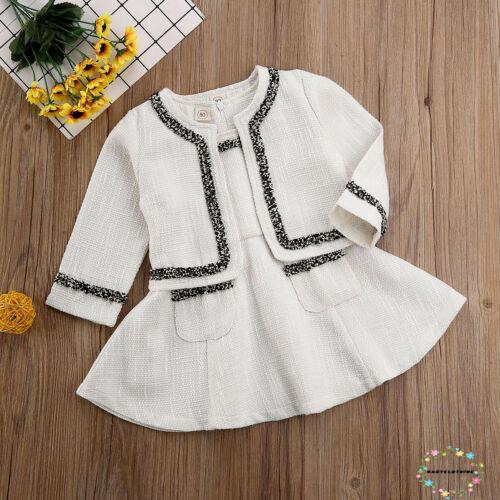 Set áo khoác cổ tròn + đầm không tay phối túi xinh xắn dành cho bé gái