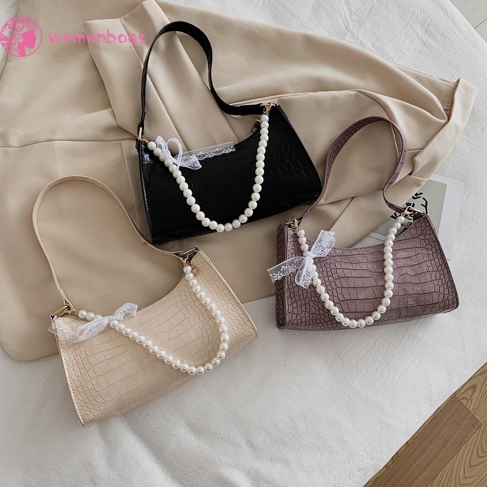 Túi Xách Da Pu Đính Nơ Ngọc Trai Thời Trang Cho Nữ