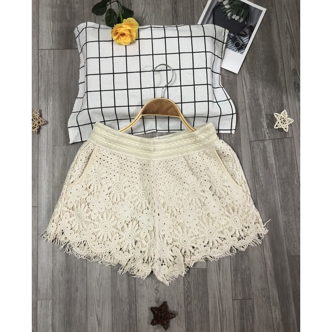 Quần sóc ren nữ có lớp lót cạp chun hàng QC