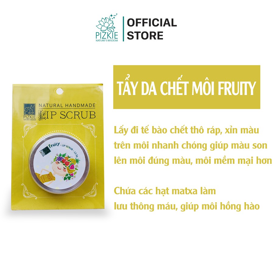 Tẩy Da Chết Môi PIZKIE Hương Dâu Tây, Hoa Quả, Nhiệt Đới 12,5gr