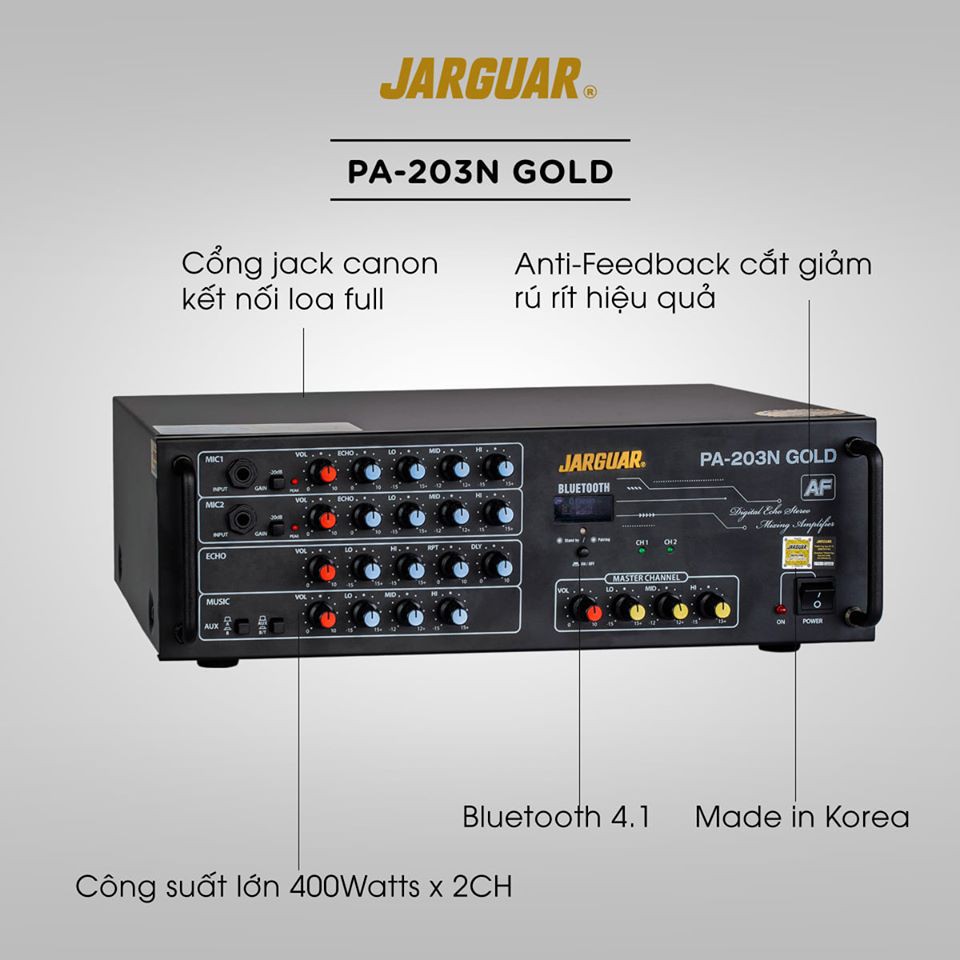 Amply Jarguar PA-203N Gold AF nhập khẩu Hàn Quốc -có bluetooth 2019