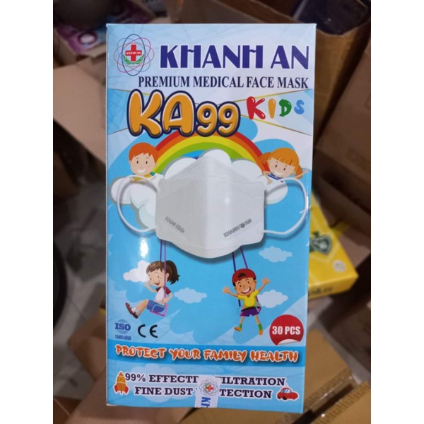 Hộp 30 cái Khẩu trang y tế trẻ em Khánh An 4D KA99 KIDS 4 lớp ngăn 99% vi khuẩn ( thiết kế Hàn Quốc)
