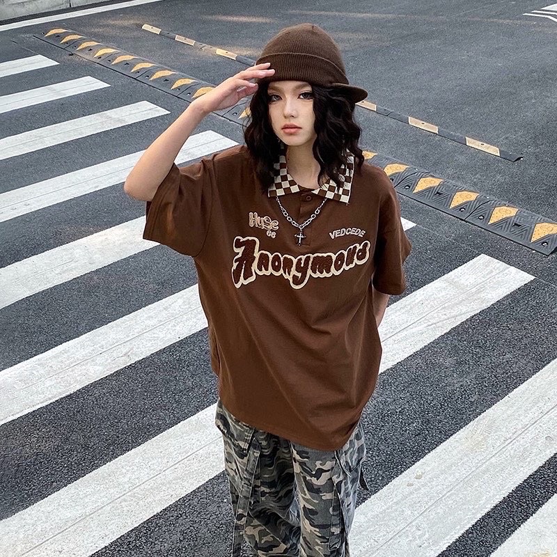 Áo Thun Polo Unisex ANONYMOU màu ĐEN/NÂU CHOCO form rộng  Chất thun da cá form nam nữ unisex/Áo thun có cổ Jaystoree