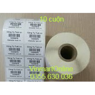 Giấy in nhiệt in tem nhãn 35x22 Khổ 80mm 2 tem/hàng, cuộn 30m. Tem vỡ xương cá