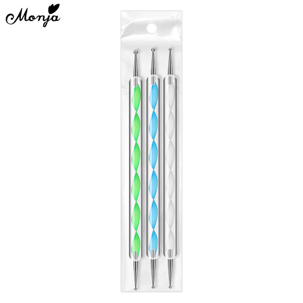 Set 3 cọ trang trí móng tay nghệ thuật MONJA tạo chấm bi acrylic hai đầu tiện lợi