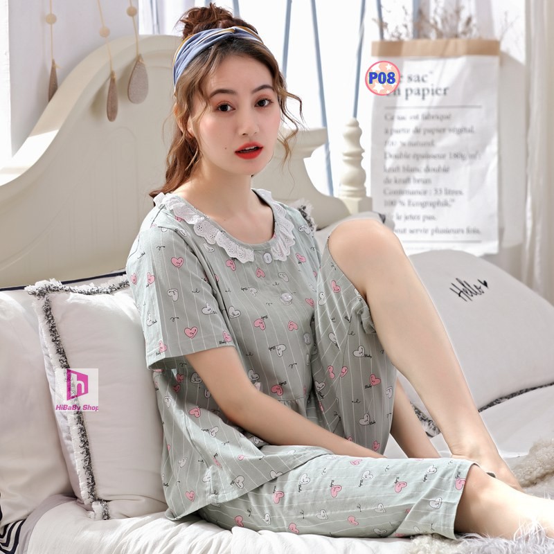 Pijama Bầu, Sau sinh Lửng P08 Có Thiết Kế Cho Bé Ti