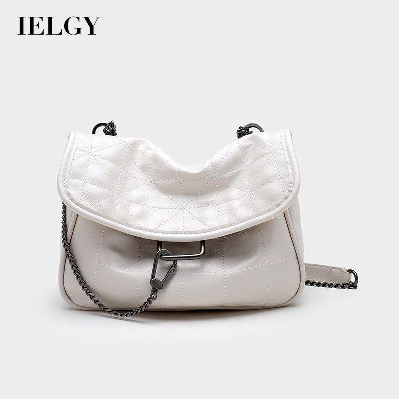 Túi IELGY đeo vai / đeo chéo chất liệu mềm màu đen phối dây xích thời trang
