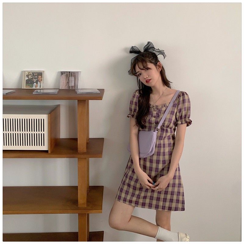 Váy Nữ Cộc Tay Kẻ Caro, Đầm Nữ Kẻ Ô Phong Cách Hàn Quốc Moda.H | BigBuy360 - bigbuy360.vn