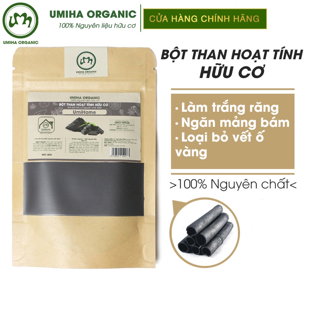 Bột Than Tre Hoạt Tính trắng răng hữu cơ UMIHA nguyên chất túi Zip 35g