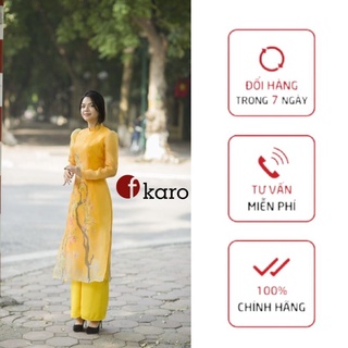 Áo dài cách tân tơ mềm organza, thiết kế hai lớp với tay bồng trẻ trung phong cách màu cam Fkaro HT205