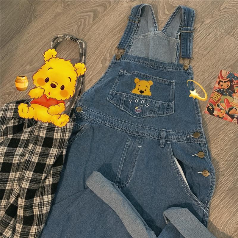 Yếm quần ống rộng thêu hình gấu Pooh 🐻