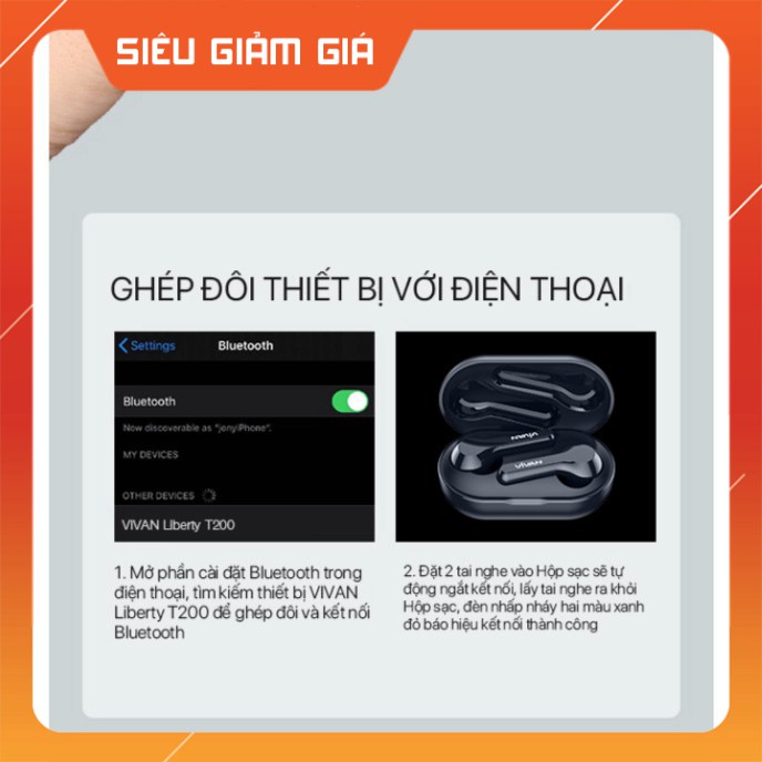 Tai Nghe Bluetooth TWS VIVAN Liberty T200 - Cảm Ứng - Playtime Đến 22H - Chống Nước IPX4