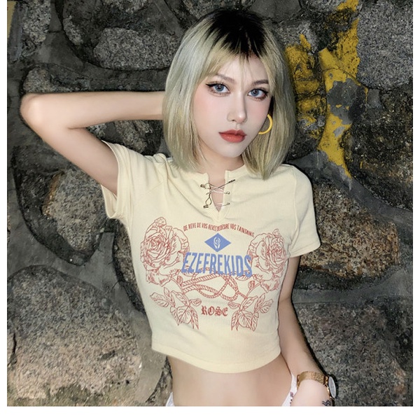 NUZIRO  Áo thun  ngắn tay dáng ôm in họa tiết vui nhộn thời trang cho nữ