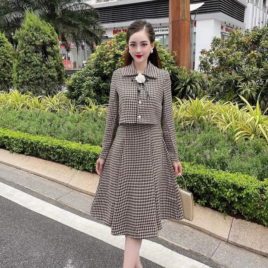 Set áo váy xoè nữ thiết kế set dạ ziczac cao cấp trẻ trung thanh lịch HN Clothing S6 | BigBuy360 - bigbuy360.vn
