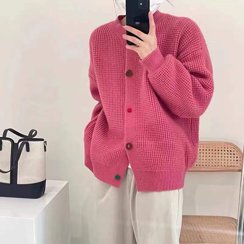 Áo Khoác Cardigan Dệt Kim Dáng Rộng Cài Nút Màu Sắc Dongdaemun Hàn Quốc Cho Phụ Nữ Tuổi Trung Niên MCGE