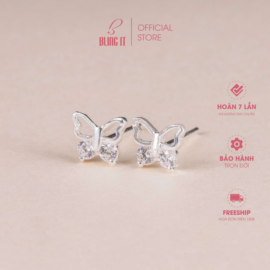 Khuyên Tai Bạc Nữ 925 Thiết Kế Hình Bướm Đính Đá Lấp Lánh Phong Cách Đơn Giản Nữ Tính - BIBT442