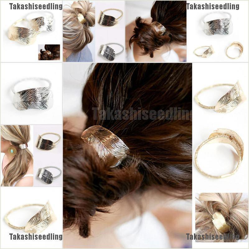 Dây buộc tóc gắn hình chiếc lá bằng kim loại thiết kế độc đáo cho nữ