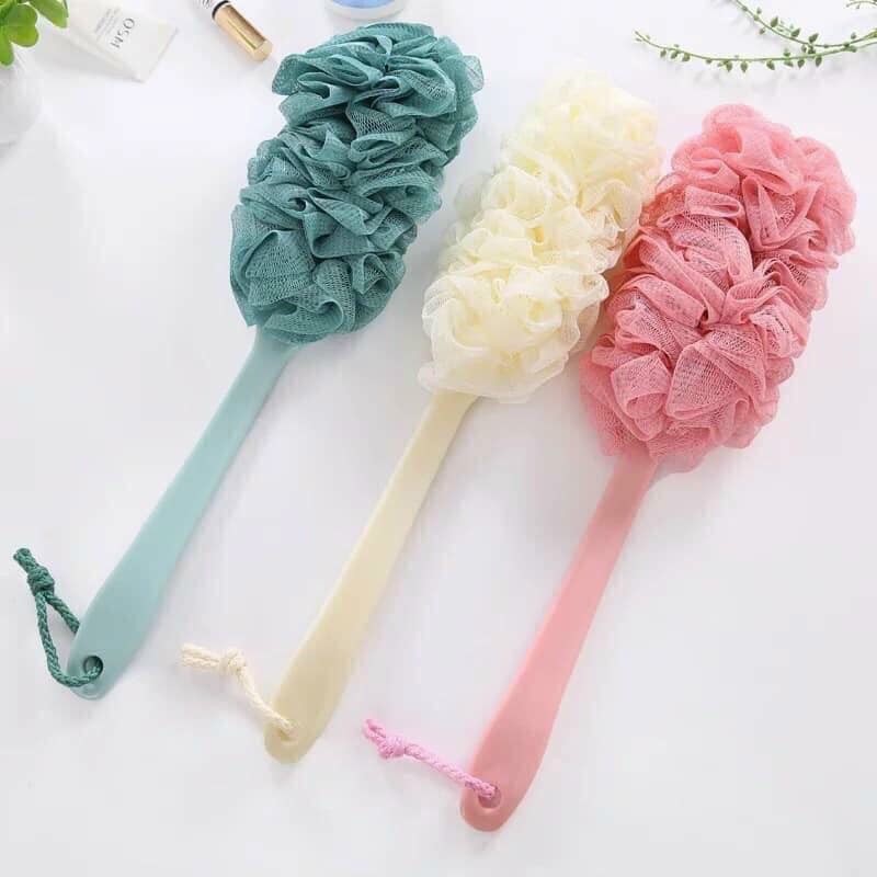 Cây cọ lưng tắm bông tắm cán dài, Bông tắm cọ lưng tẩy tế bào chết có cán dài tiện lợi B0191