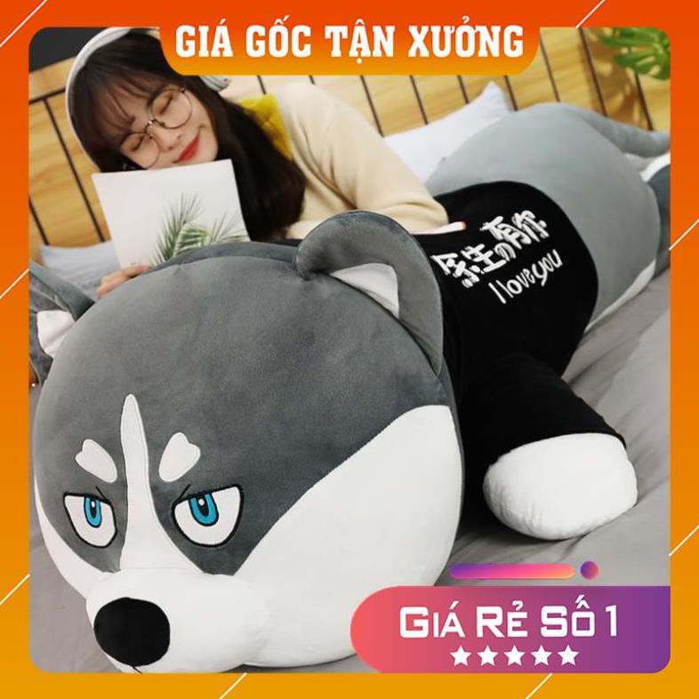 Gấu bông , chó bông husky alaska ,chó nhồi bông vải nhung có giãn