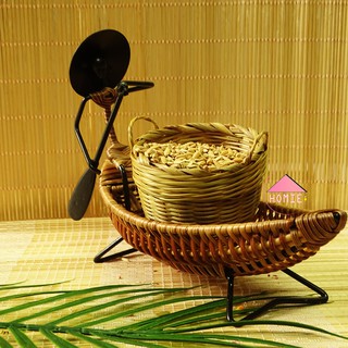 Thuyền mây trang trí lễ Tết decor cắm hoa để bàn độc đáo