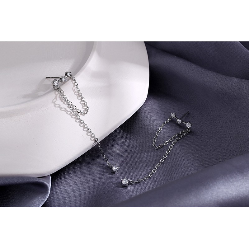 Bông tai đính đá dáng dài sang chảnh mạ bạc S925 cho nữ YOS