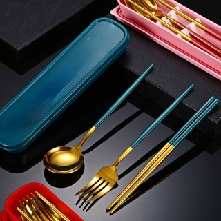 Bộ Muỗng Đũa Nĩa Bằng Thép Không Gỉ Thân Thiện Với Môi Trường Kèm Hộp Đựng Mang Đi Tiện Lợi