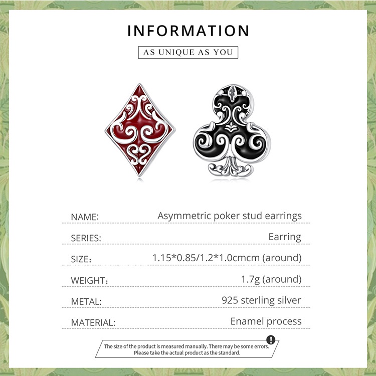 Bông tai BAMOER SCE1457 bạc 925 hình lá bài poker thời trang unisex