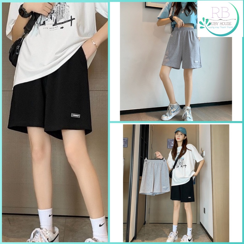 Quần đùi unisex logo RUBY HOUSE86 có 2 màu đen, xám, bazic, cạp chun co dãn, freesize