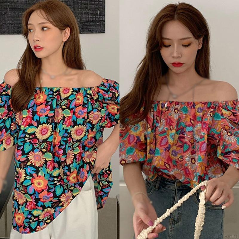 Áo Kiểu Chất Chiffon Tay Ngắn Hoạ Tiết Hoa Thiết Kế Thanh Lịch | BigBuy360 - bigbuy360.vn