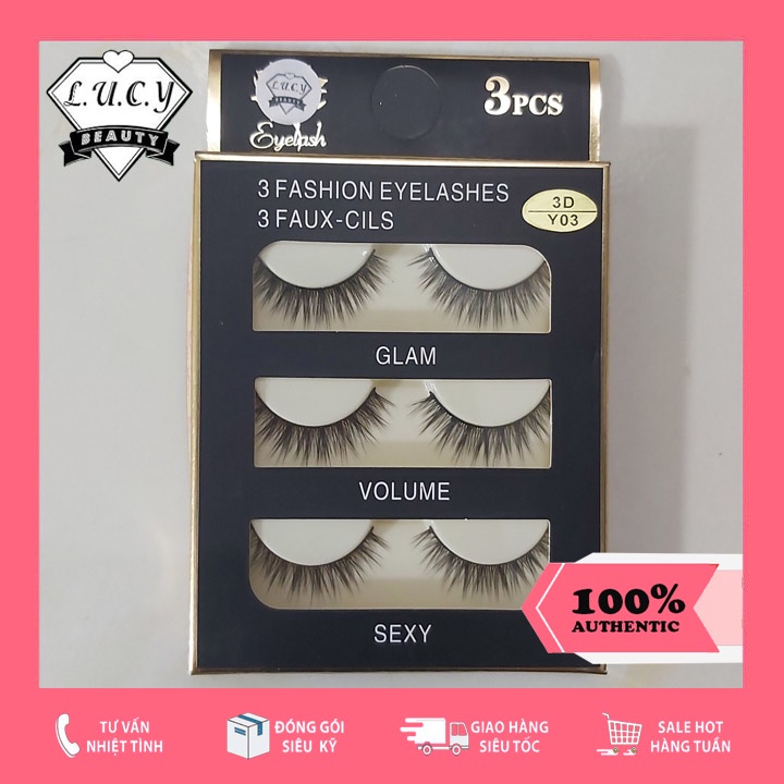 [ĐỦ MÃ] Mi chồn 3D 3 đôi Fashion Eyelashes Lucy Beauty mi giả siêu xinh đủ mã