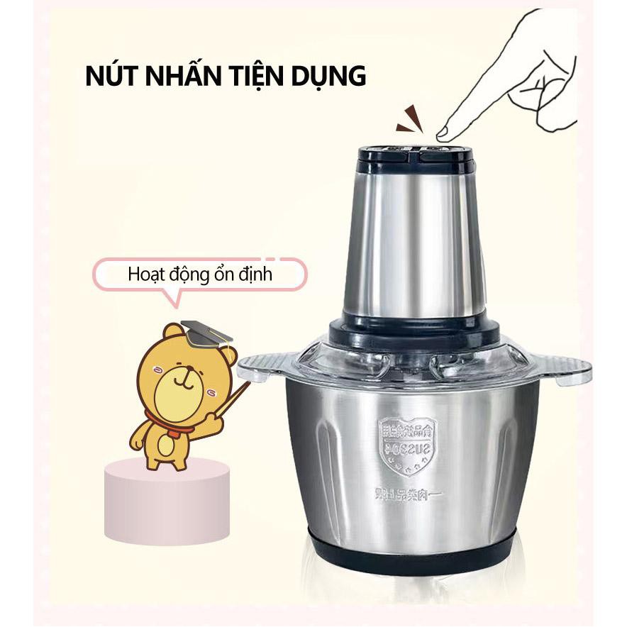 Máy Xay Thịt, Máy xay sinh tố cầm tay Cối Inox 4 Lưỡi Đa Năng,Công suất 250W xay thịt, tỏi ớt, rau củ quả.