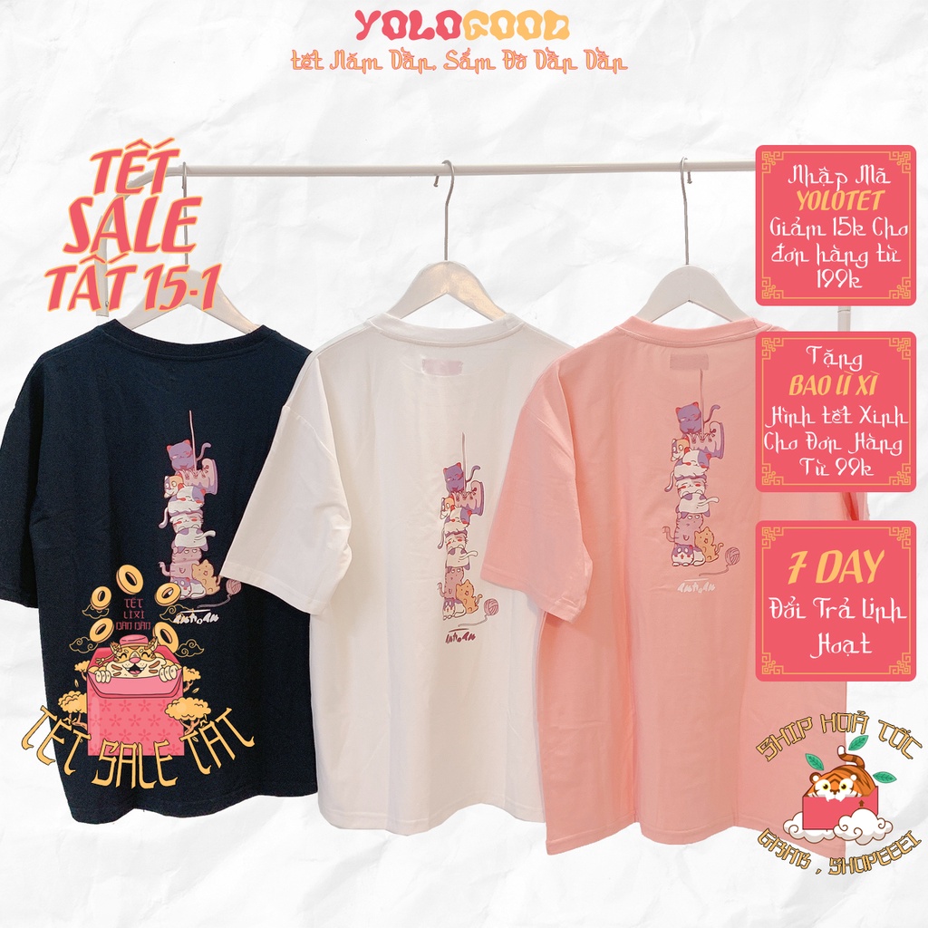 Áo thun tay lỡ  Mèo Xếp Chồng  phông Unisex nam nữ tee oversize form rộng pull Ulzzang Streetwear thu đông vải mềm