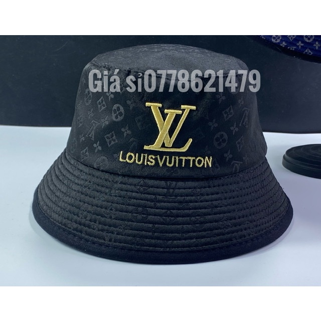 Nón bucket - mũ vành vải lụa nhập dệt chữ thêu chỉ kem L (V) co tem thời trang