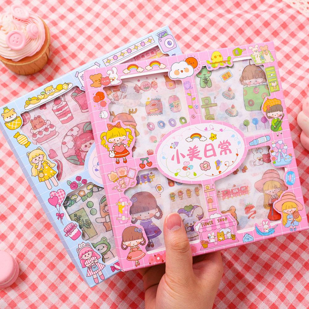 Hộp 100 Nhãn Dán Chống Nước Hình Động Vật / Thỏ / Hoa / Trái Cây / Gấu Cho Bé Gái