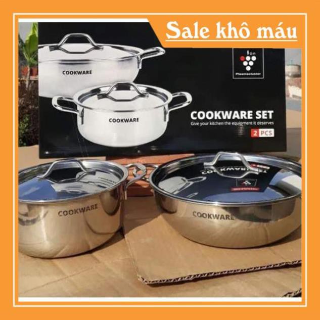 Bộ 2 Xoong Nồi Inox Qùa Tặng Của Sharp Dùng Được Trên Các Loại Bếp: Từ, Hồng Ngoại, Gas