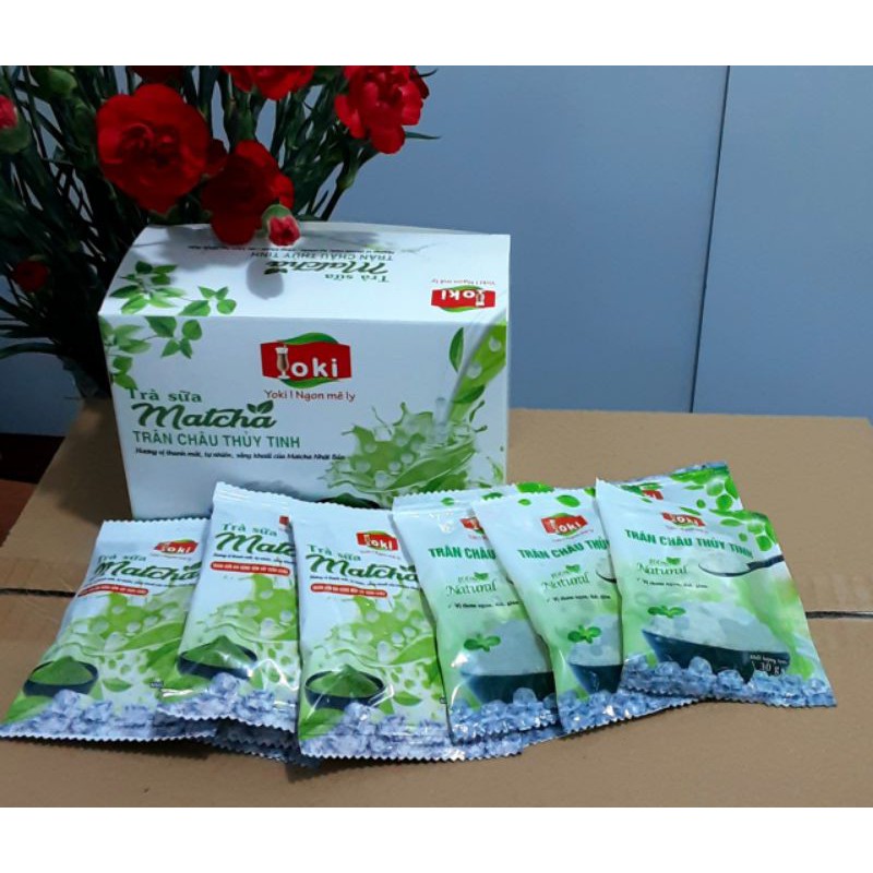 Trà sữa Matcha trân châu thủy tinh Yoki 400g (8 gói trà sữa Matcha 20g+8 gói trân châu thủy tinh 30g)