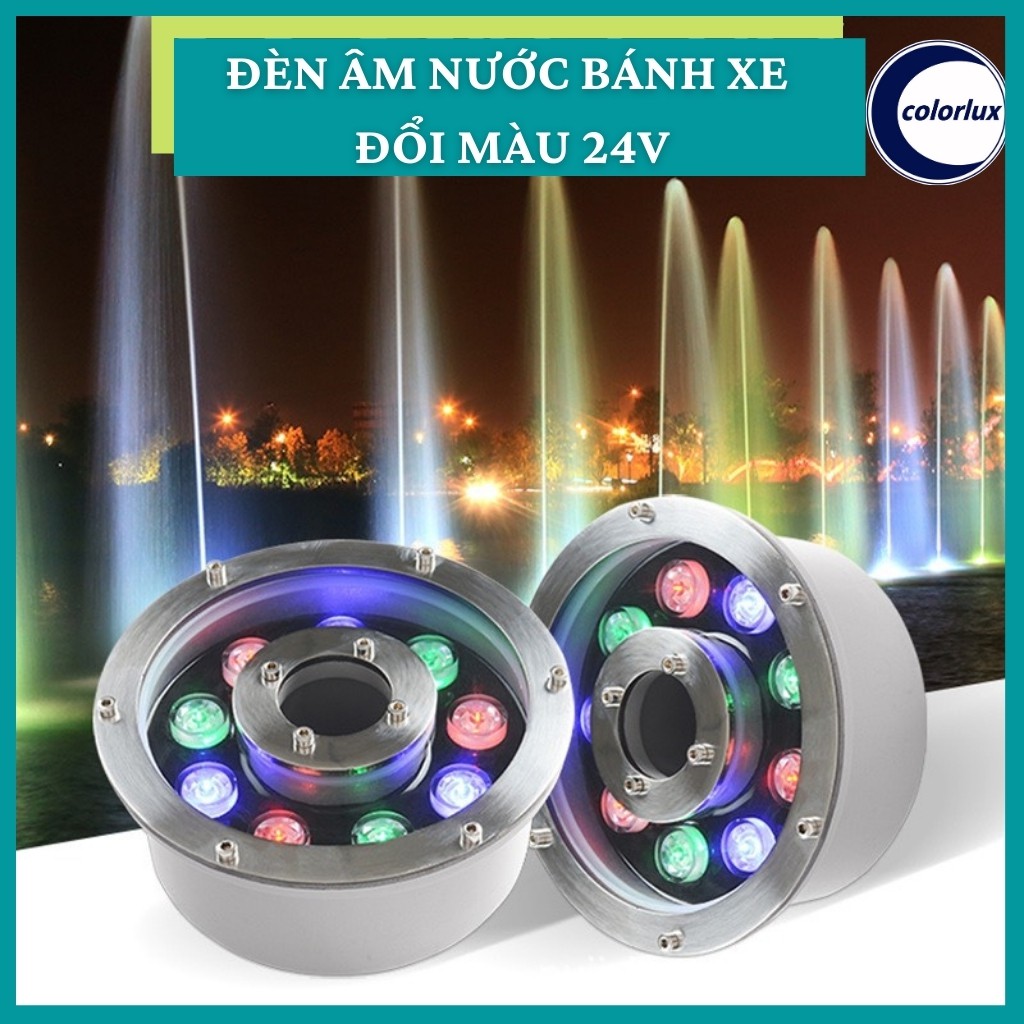 Đèn Âm Nước Bánh Xe Đổi Màu 24V Inox COLORLUX Đèn Cảnh Quan Hồ Nước, Đèn Vòi Phun Nước, Đèn Dưới Nước
