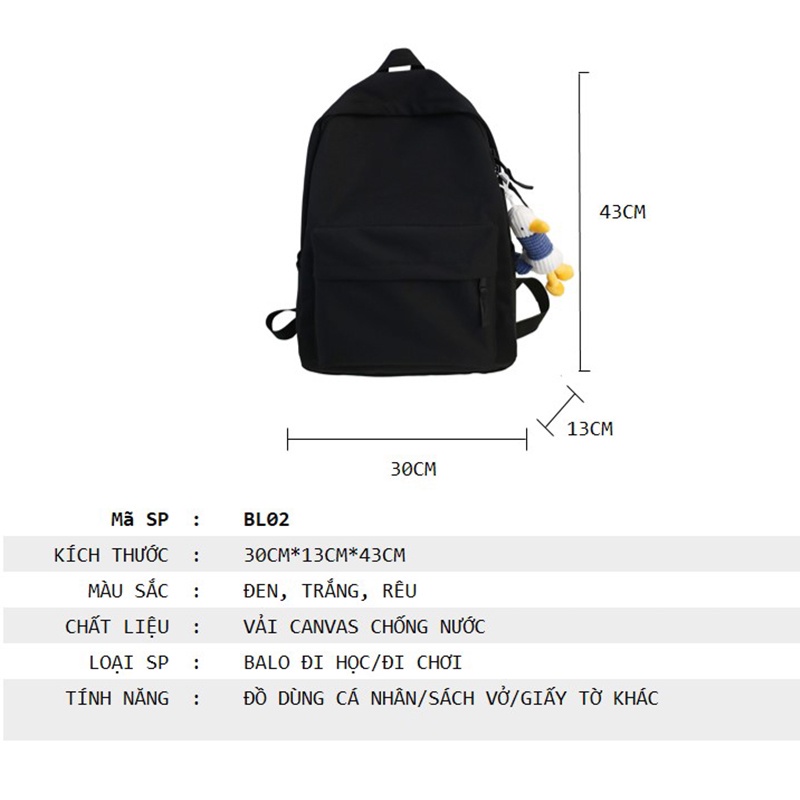Balo Ulzzang Hàn Quốc Nam Nữ Thời Trang Giá Rẻ Cute Dễ Thương Basic BL04