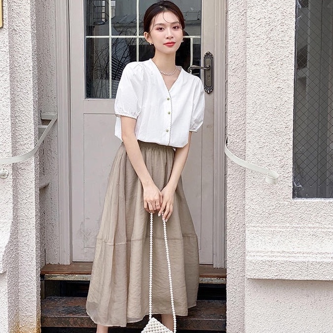 Áo Kiểu Tay Ngắn Cổ Chữ V Thời Trang Cho Nữ 50887