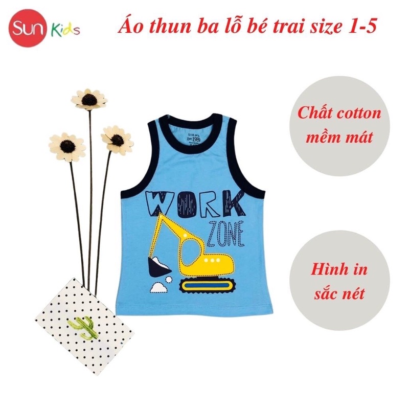 Áo thun bé trai, áo ba lỗ bé trai chất cotton, nhiều màu, Size 1 - 5 tuổi - SUNKIDS1