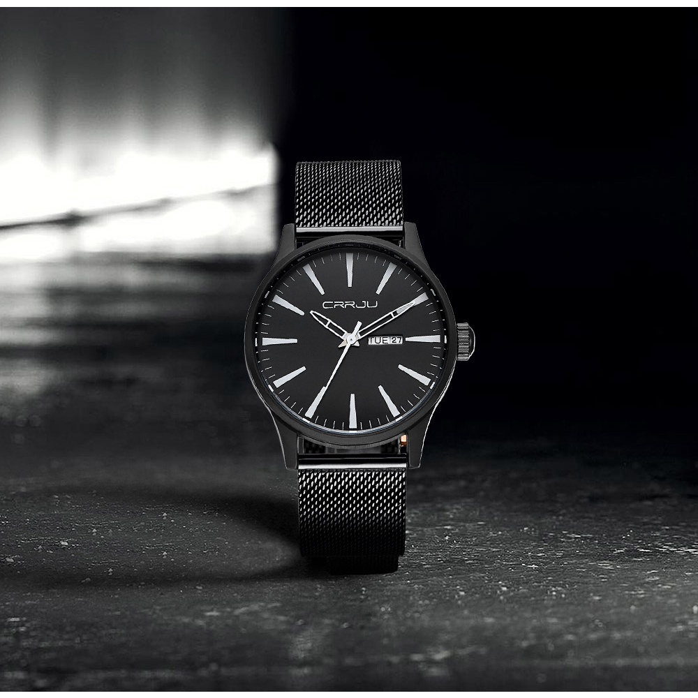 Đồng hồ thạch anh CRRJU 2108 M mỏng bằng thép không gỉ chống nước cho nam