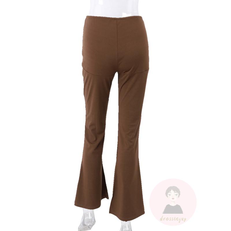 Quần Dài Ống Loe Lưng Thấp Màu Sắc Đơn Giản Cho Nữ