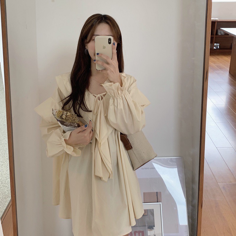 Đầm dáng rộng eo cao tay dài và phồng thời trang hàn quốc | BigBuy360 - bigbuy360.vn