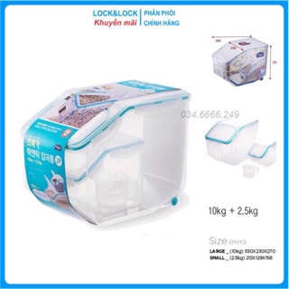 🍓🍓BỘ 2 THÙNG GẠO 10KG VÀ 2.5KG CÓ BÁNH XE LOCK&LOCK-HPL510MS2